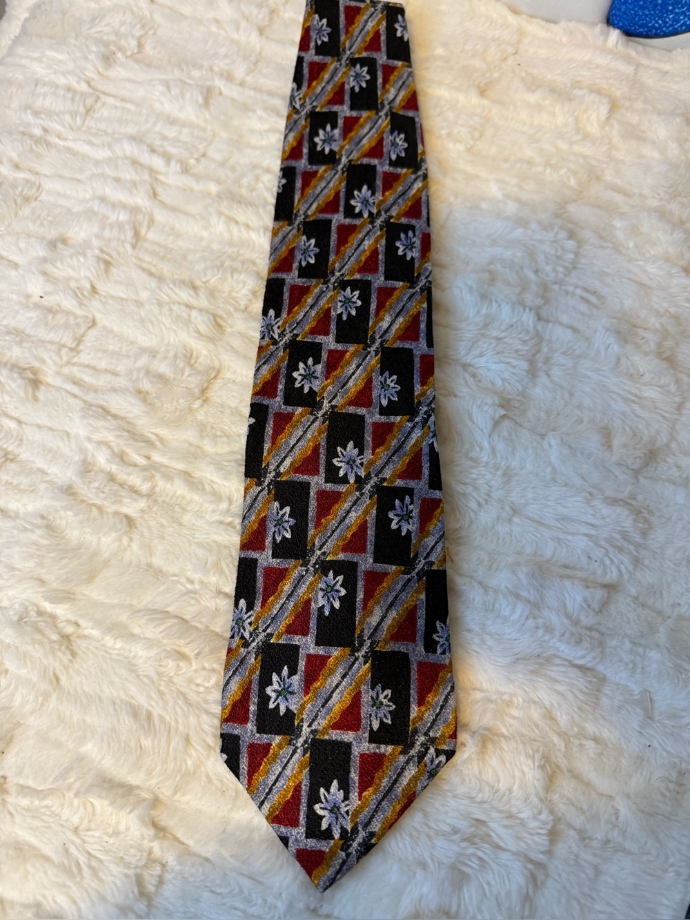Sazzari 100% Silk Made in Italy Geometric Floral Wide Tie 4 Inch